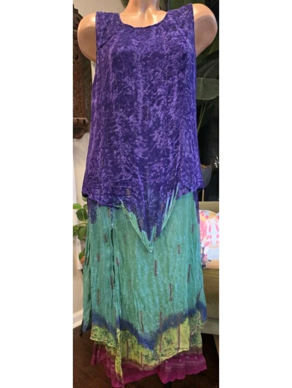 Phool Midi Dress Women Multicolor Size Med Colorful Layered Crinkle Hippie